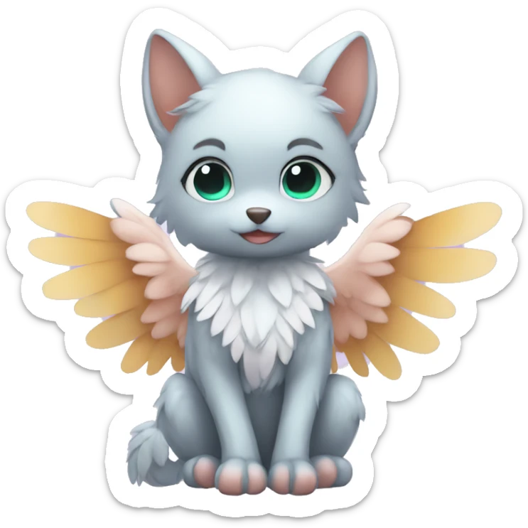 Anthro shy cute kawaii winged animal hybrid full body sticker