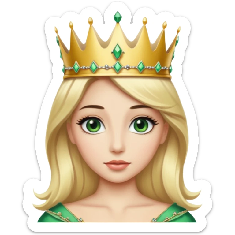 Emoji d’une femme blonde aux yeux en amande vert avec de long cils noir et une couronne avec écrit Princesse Elite sticker