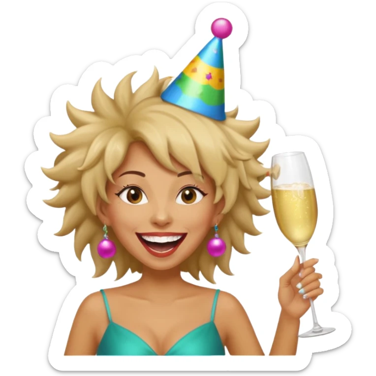 Funny, fast-talking, a little unpredictable. Life of the party vibes. woman with crazy hair
more dinamic emoji  sticker