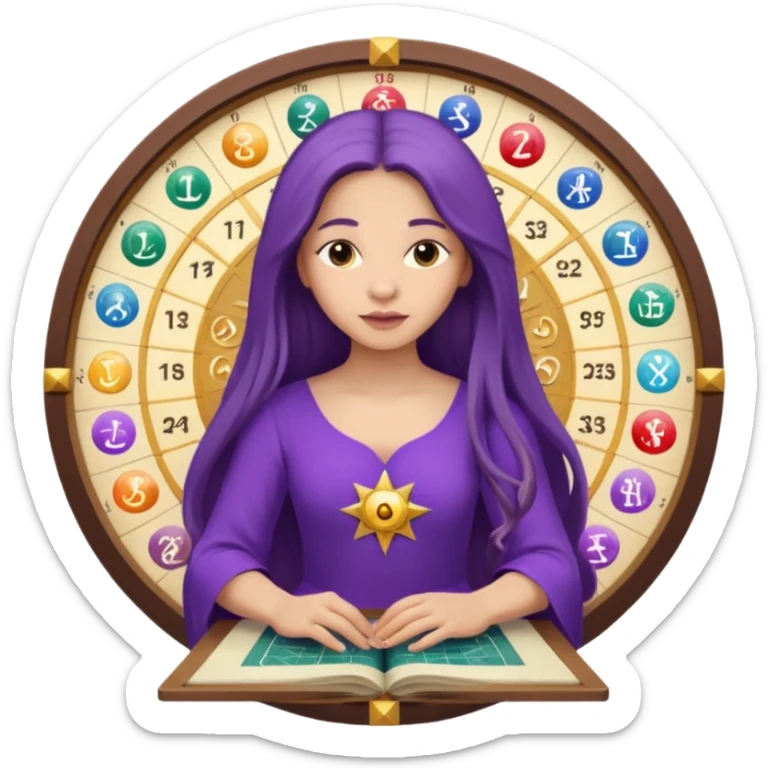 A woman astrologer wearing purple dress and long haircalculating her birth chart  sticker