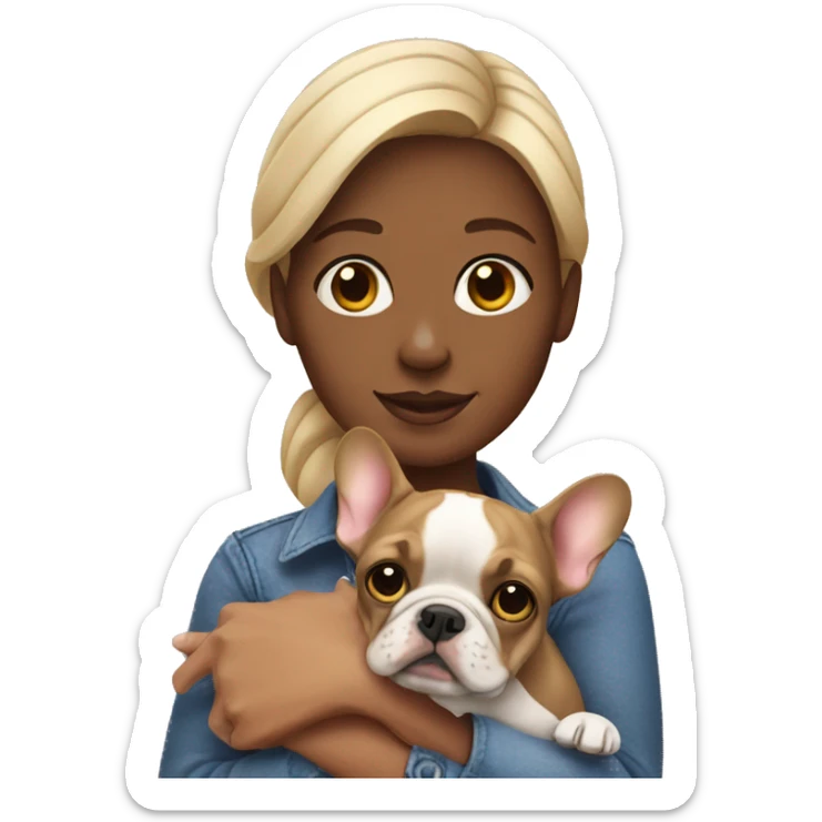 Woman holding fawn French bulldog  sticker