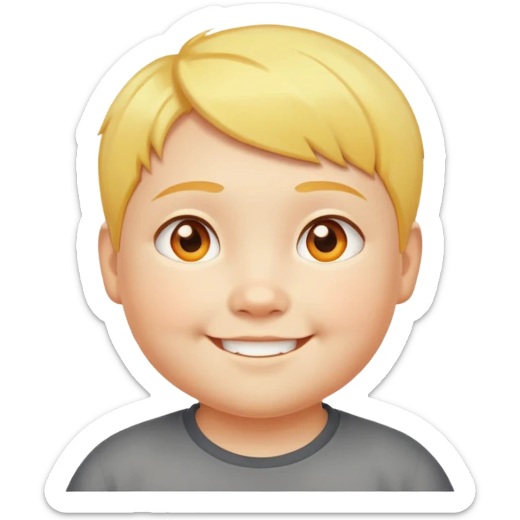 "- Nam
- 10 tuổi
- Da trắng
- Tóc ngắn, vàng
- Cười tươi, mặt mũm mĩm
- Mắt cam
" sticker