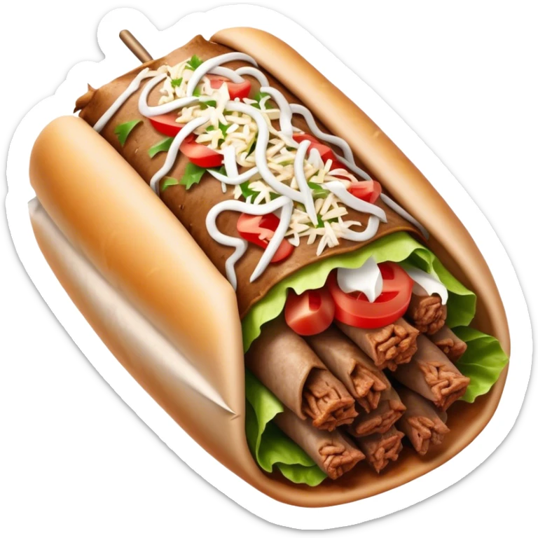 Doner Kebab Cinematic Realistic Doner Kebab Dish Emoji, depicted as iconic, spiced meat wrapped in foil and paper, rendered with lifelike textures and dynamic, appetizing lighting. sticker