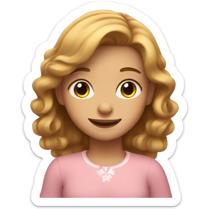 girl with light brown hair shows heart with hands, smiles sweetly sticker