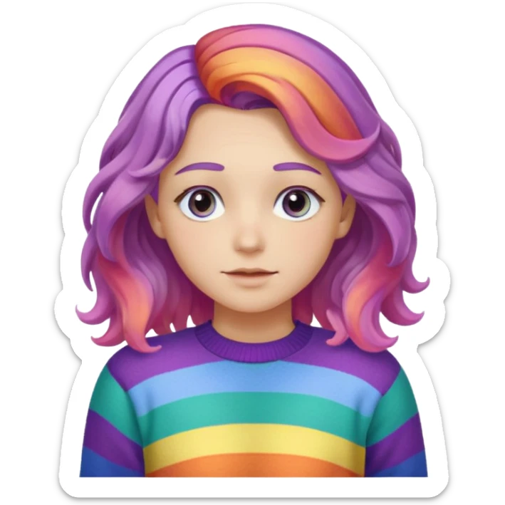 Lila renkli dalgalı saç beyaz tenrengi hafif çekik gözlü uzun kollu gökkuşağı swit sticker