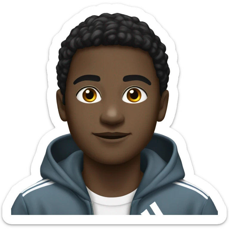 black boy with hoodie “mavi” and wearing “adidas campus” sticker