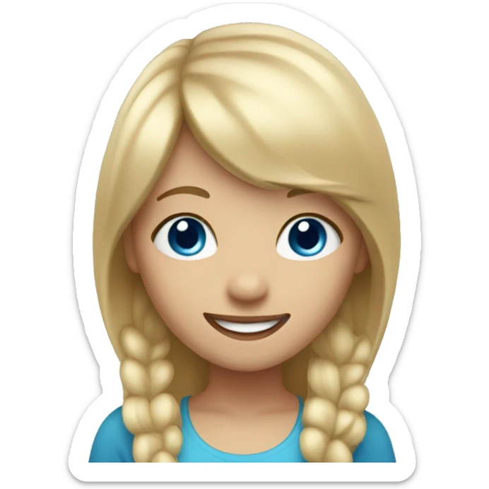 girl with blonde hair long with fringe and blue eyes welcoming happy sticker