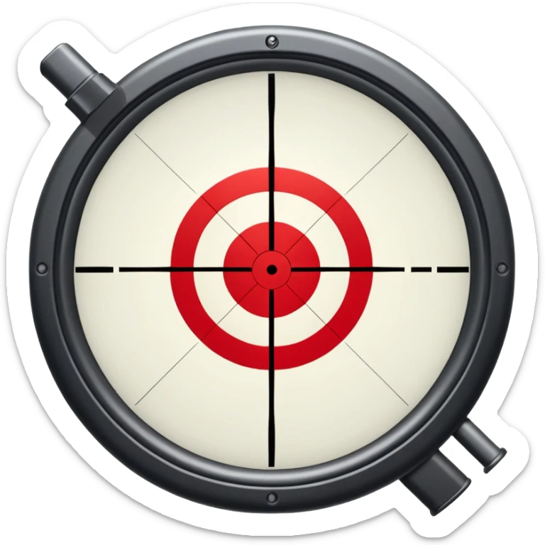 An icon showing the view through a gun's crosshair, with a rifle aimed at a target. The design highlights the sharp focus and intensity of FPS games, with dynamic targeting lines and a sense of action. Transparent background emphasizes the precision and thrill of first-person shooters. sticker
