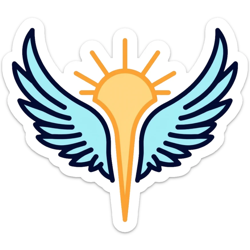 saint emblem with light blue wings and shining golden halo, divine, holy sticker