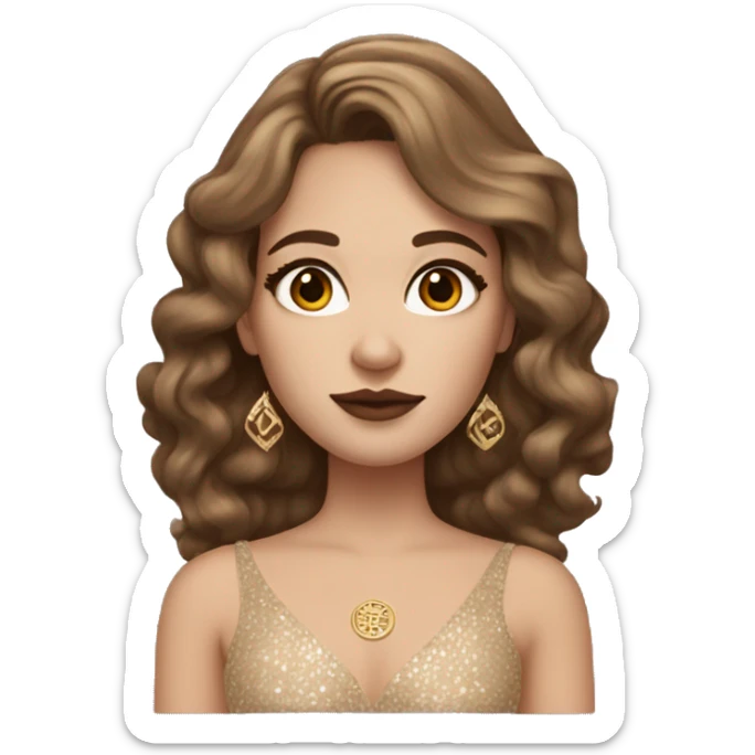 Create the zodiac sign leo as a pale brunette brown hair girl with elaborate makeup and dress that matches the zodiac sign  sticker