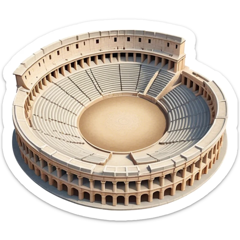 Cinematic Realistic Pula Arena Landmark Emoji, showcasing the ancient Roman amphitheater rendered with detailed weathered stone textures and dramatic lighting. sticker