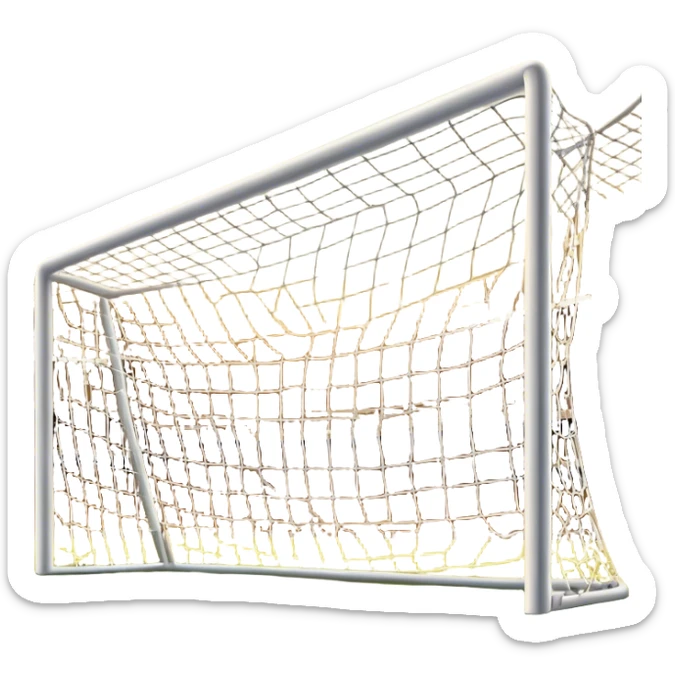 Cinematic Realistic image of a soccer goal net with intricately detailed mesh textures and subtle signs of wear, set against a dynamic, sunlit stadium backdrop that emphasizes its iconic presence in the game sticker