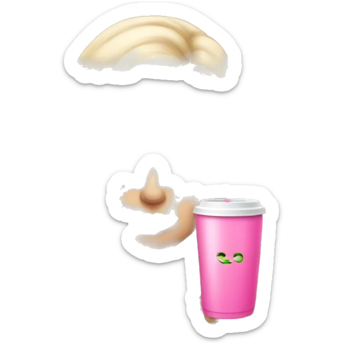 blonde with green eyes pink lips drinking pink tumbler wearing a pink bow in long wavy blonde hair sticker