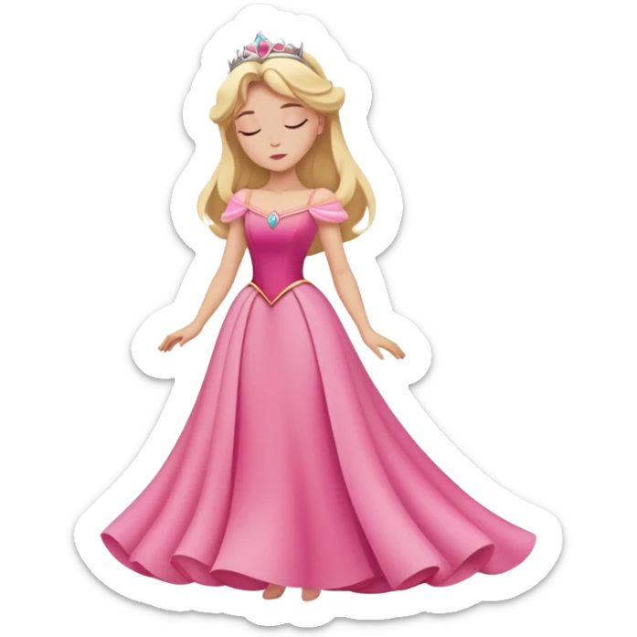 full body Sleeping Beauty Aurora with pink dress, blonde hair, minimal style sticker