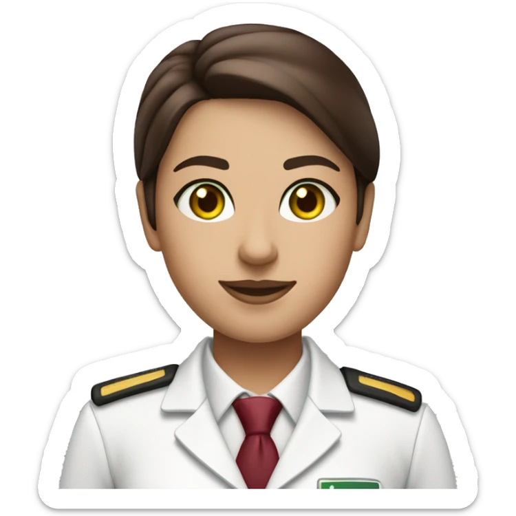 brunette green eyes cabin crew member in white shirt and burgundy uniform sticker