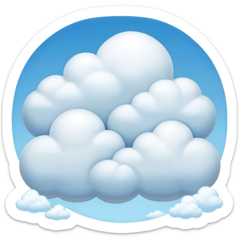 Cinematic Realistic Cumulus Emoji, Big and puffy, with cotton-like clouds floating in the clear blue sky. The rounded tops of the clouds glow with the light of the sun, while their soft, white texture adds a sense of calm and spaciousness. Soft glowing outline, capturing the essence of warmth, comfort, and peaceful skies in a perfect cumulus cloud! sticker