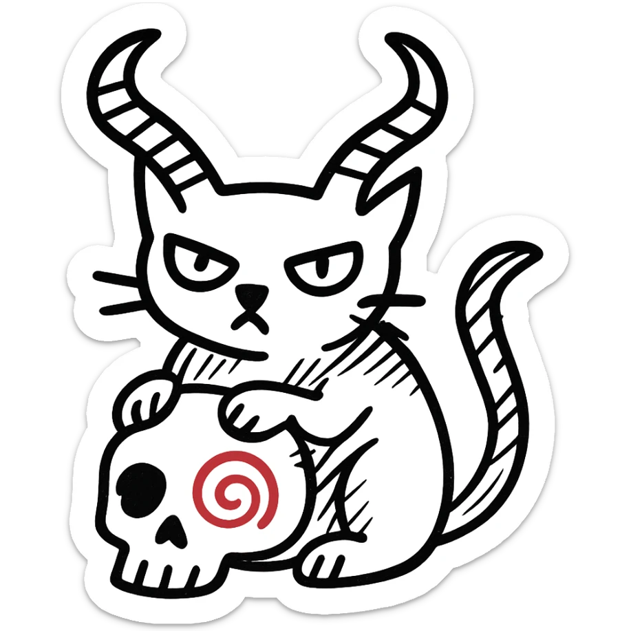 Add a red spiral to the cheek of the skull, keep the hand drawn style with dynamic outlines, no fill, preserve transparent background. sticker