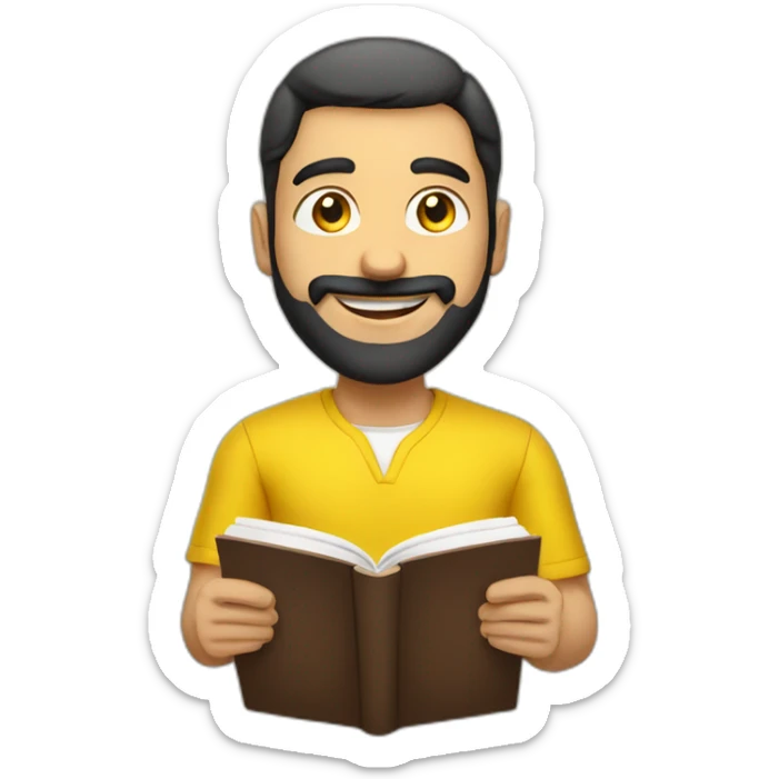 Armenian men with the yellow clothes reading book and looking at camera and smiling  sticker