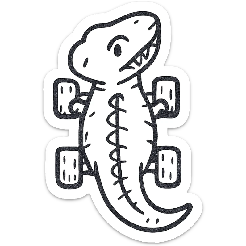 Top-down view of a T-Rex, stylized like a toy car or vehicle, detailed but simplified, positioned on a flat surface with clear outlines, resembling a miniature model or toy dinosaur seen directly from above, bright lighting, simple background, sharp focus sticker