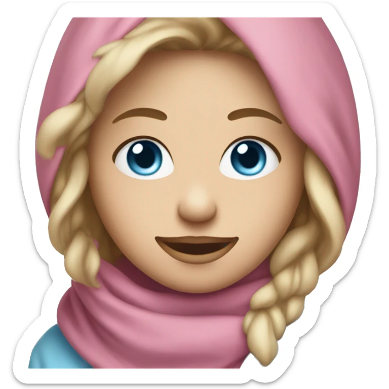 smiling girl with long dirty blonde hair and light blue scarf loosely covering head with blue eyes, pink lips  sticker