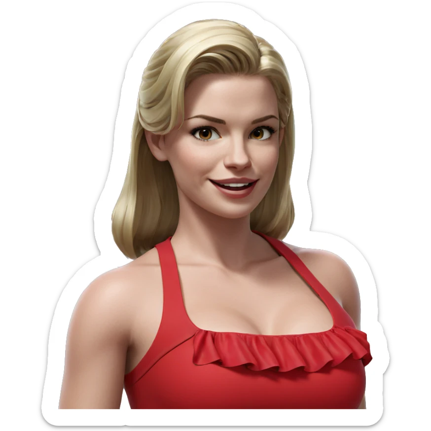 blonde girl in red dress sticker