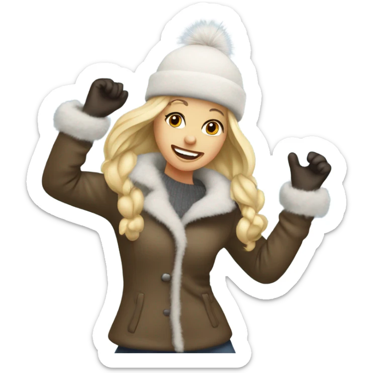 blonde girl in a fur hat dancing in the snow sticker