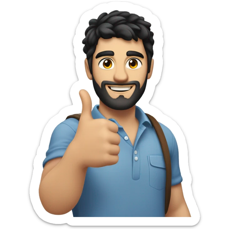 29 years old white skin man from spain with black hair, no beard, giving a thumbs up with right hand sticker