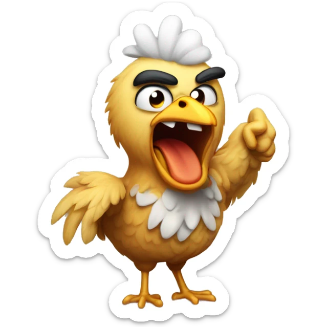 old and angry chicken cursing at the sky with the fist up sticker