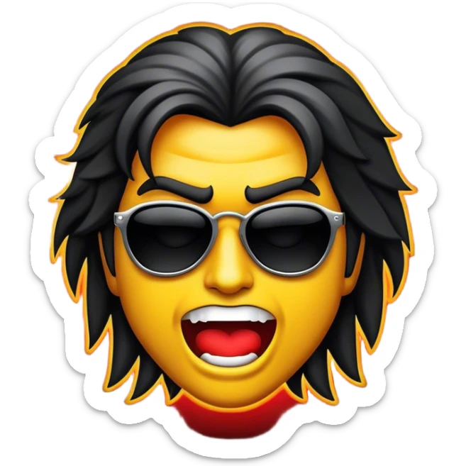 Cinematic Realistic Rock 'n' Roll Pop Culture Emoji, depicted with a dynamic portrayal of the rebellious spirit of rock music rendered with bold textures and vibrant, edgy lighting. sticker