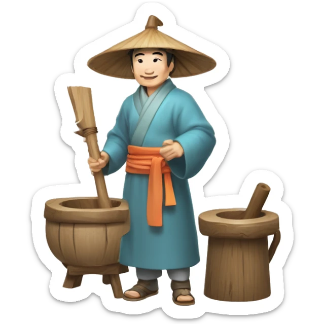 Lu Ban is a legendary figure in Chinese mythology, depicted as a clever craftsman often wearing wide robes, a broad-brimmed hat, and carrying woodworking tools. 🛠️🎩👕 sticker