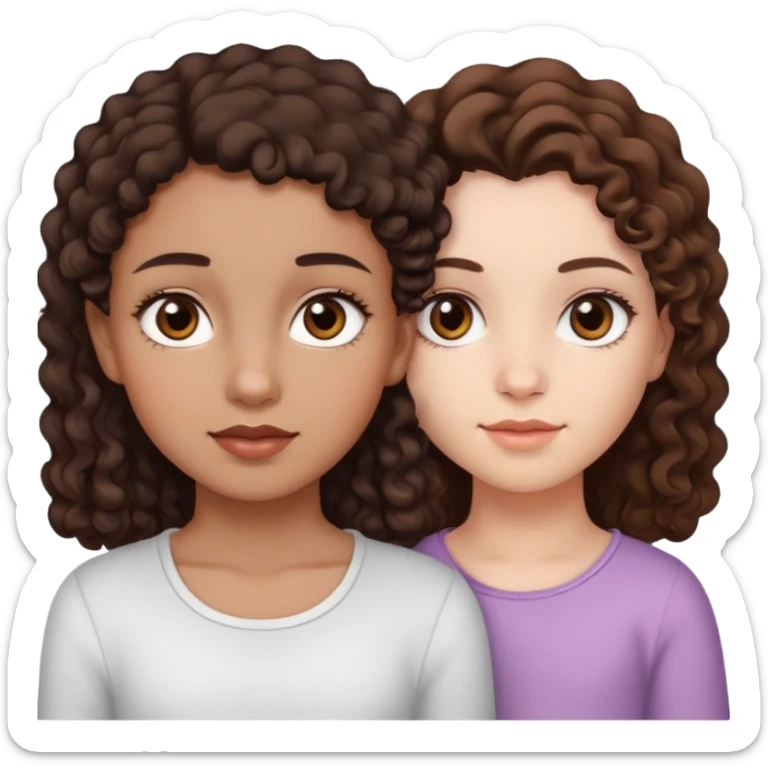A girl with baby hair brown eyes and white skin tone and another girl with brown skin tone slight curly hair and brown eyes sticker