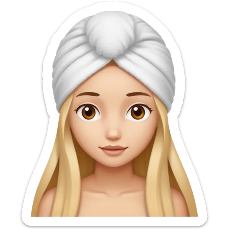 A beautiful girl with long hair wore a white towel on her head sticker