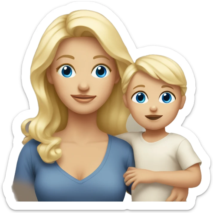 Blonde blue eyed mom holding blonde brown eyed toddler sticker