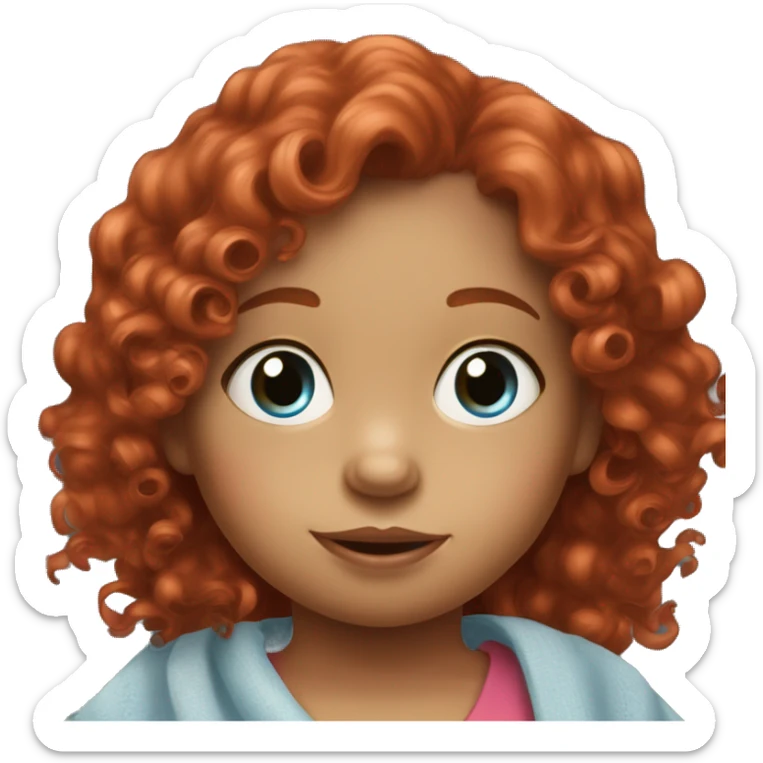  Little girl with red curly hair 2 years old blue eyes under blanket with sippy cup sticker