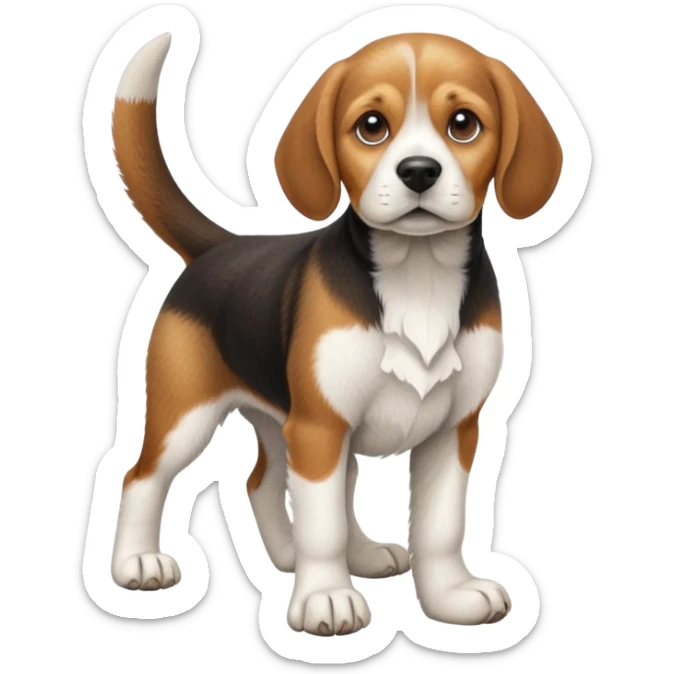 cinematic-[beagle dog]-realistic-full-body-sitting-emoji,-tail-resting-loosely-beside-its-paws,-head-tilted-dramatically,-scruffy-[beagle]-fur,-simplified-yet-realistic-focused-features,-highly-detailed,-glowing-with-an-almost-sarcastic-glow sticker