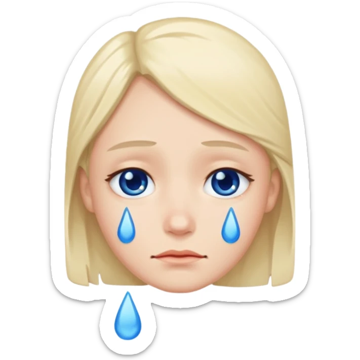 mix of these two 🥺☺️ but make it classic orginal emoji not woman or man face and without hearts and a little bit sad but still smile, make the drops blue like cry sticker