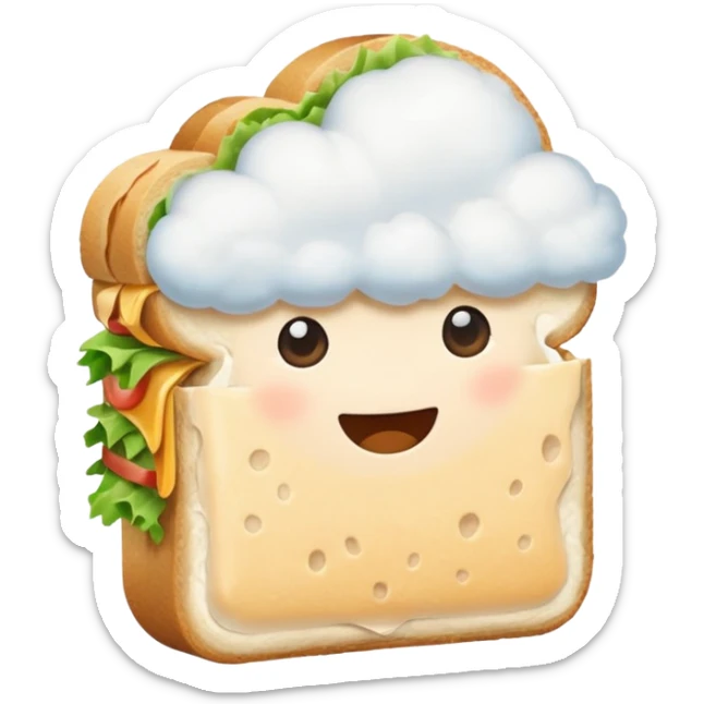 Not on top of the sandwich, it is onto if a big cloud and holding the sandwich in its hand sticker