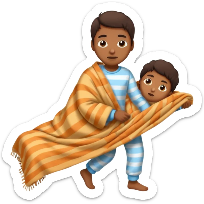 Brown skin with mix match pajamas on dragging a blanket tiredly to bed  sticker