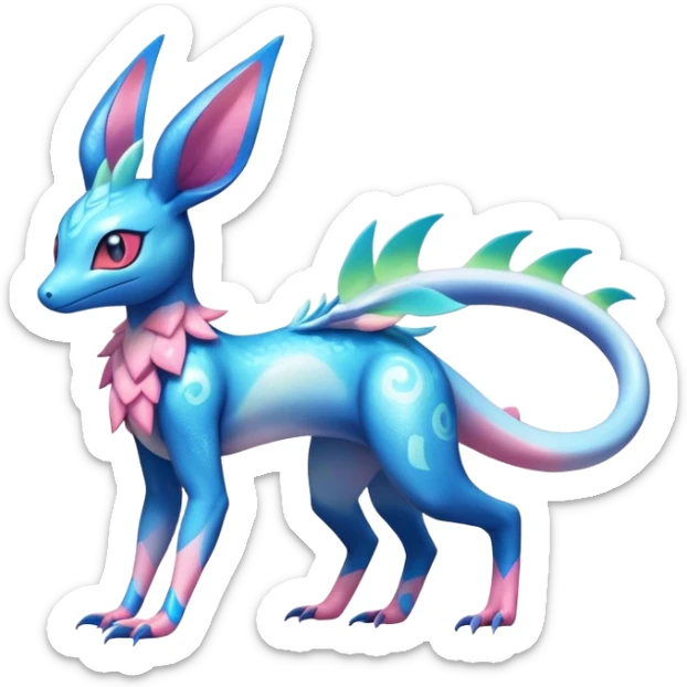 Colorful Shiny Exotic Amaura-Salandit-Aurorus-Sylveon-Fakémon-hybrid-creature (full body)  sticker
