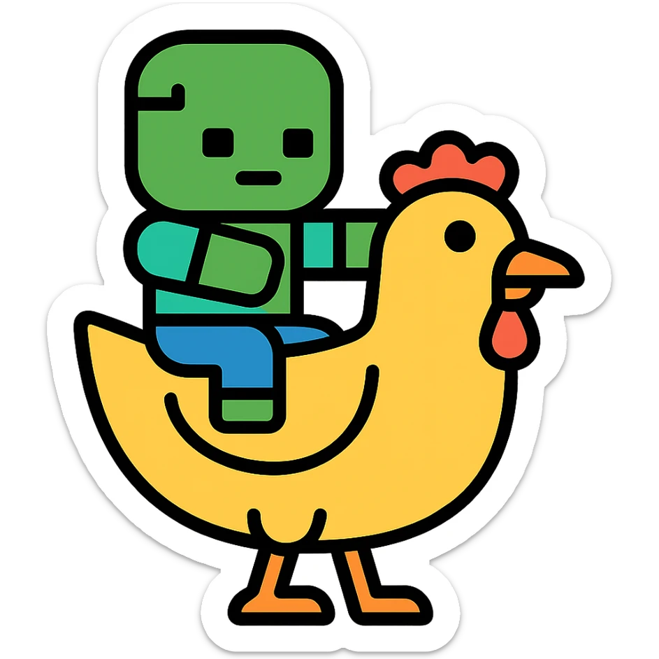 color outline icon of a baby zombie riding a chicken sticker