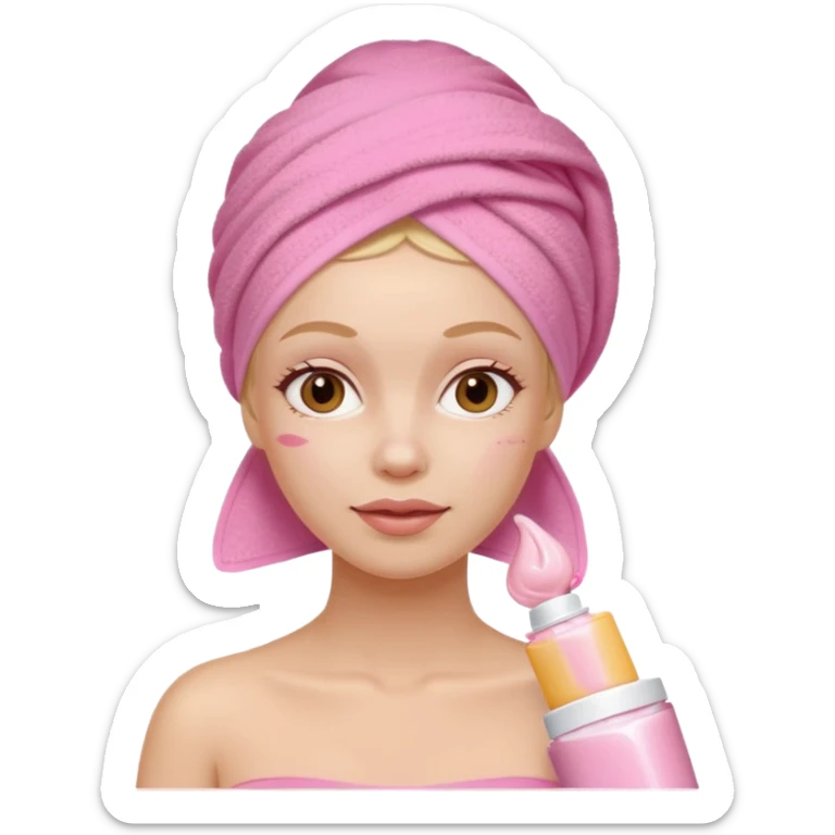 spa white woman with a light pink towel on her head and pink face cream on her cheeks sticker