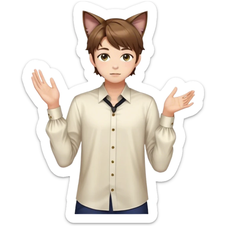 effeminate young femboy man with brown shiny hair, brown cat ears, blouse, cute, gorgeous, anime, catboy, full body sticker