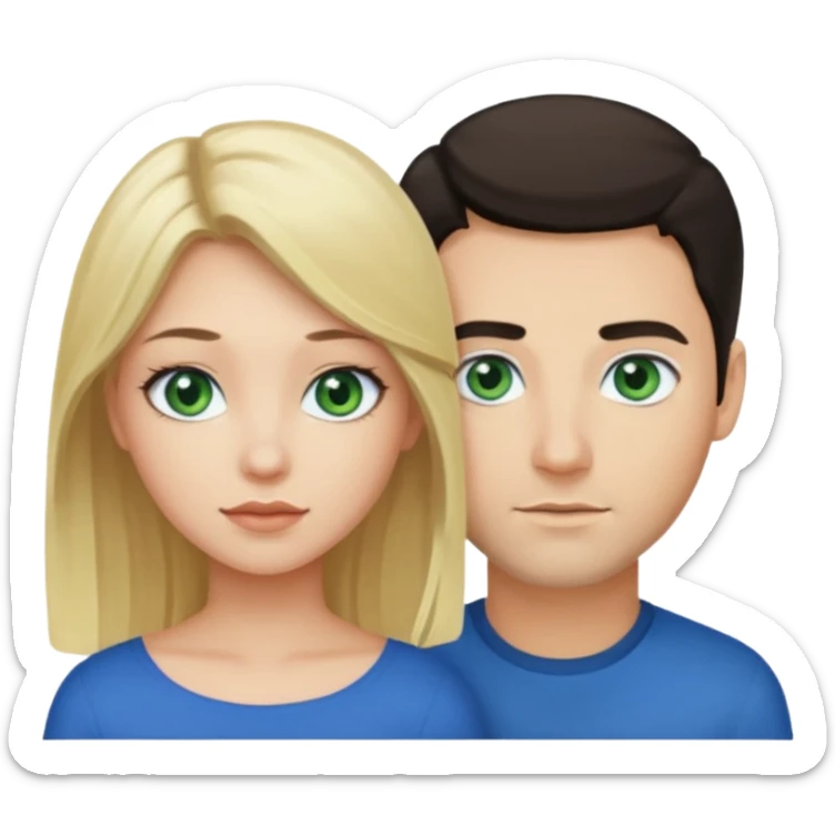 Girl blonde Green eyes man dark Hair blue eyes sticker