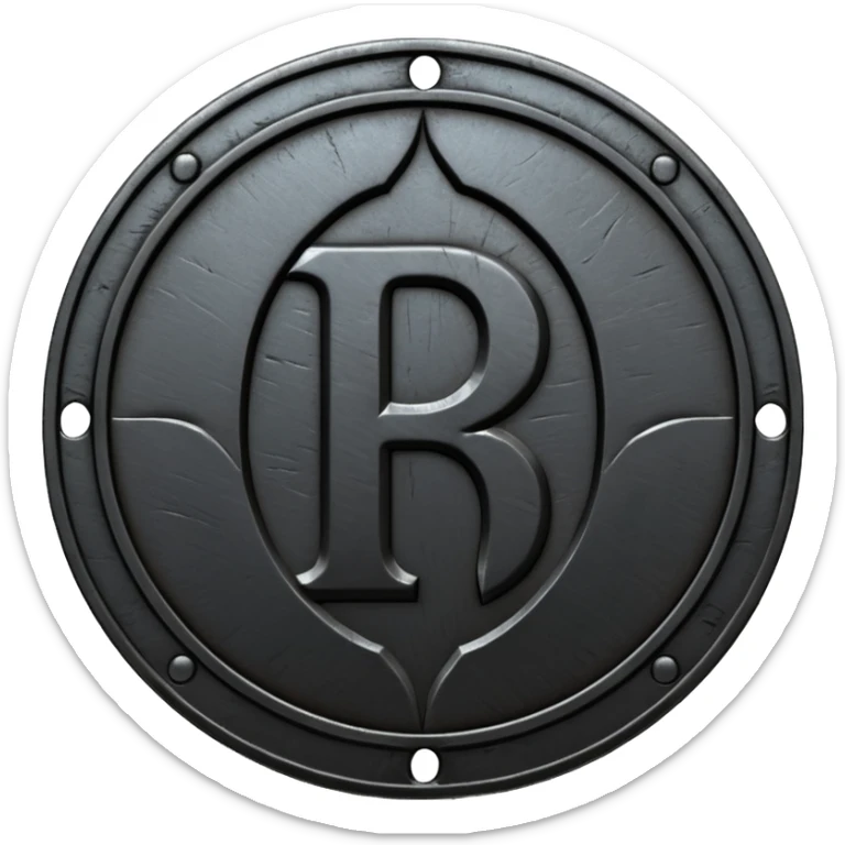 Minimal emoji, gothic metal coin made of black steel, engraved number f at the center, ancient industrial aesthetic, worn metal texture, no glow, no neon, flat emoji design, centered, transparent background sticker