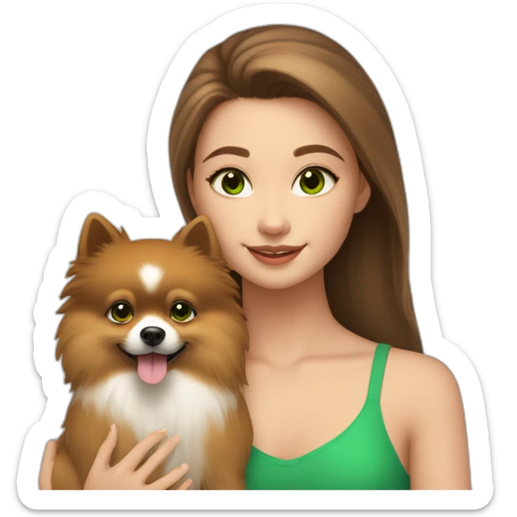 light-skinned-girl-with-brown-hair-and-green-eyes-petting-pomeranian sticker
