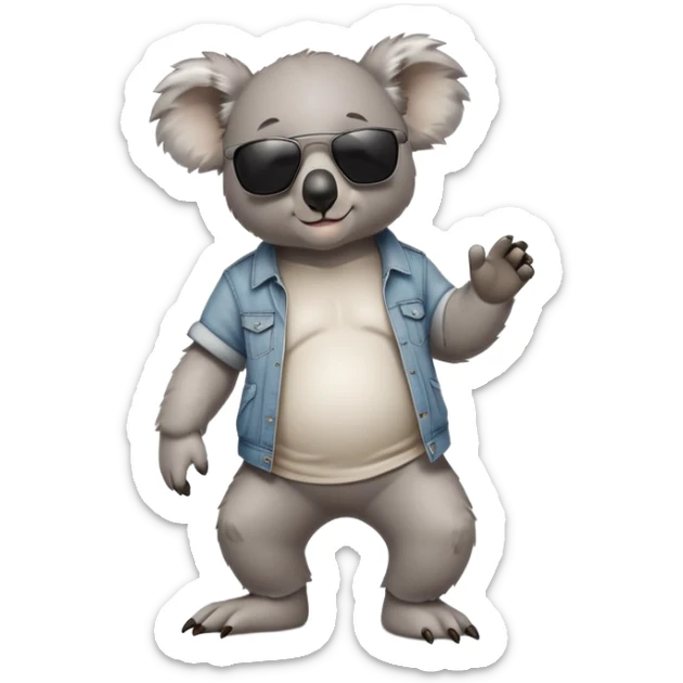 anthropomorphised koala in casual clothing, wearing dark sunglasses, walking upright in relaxed pose sticker