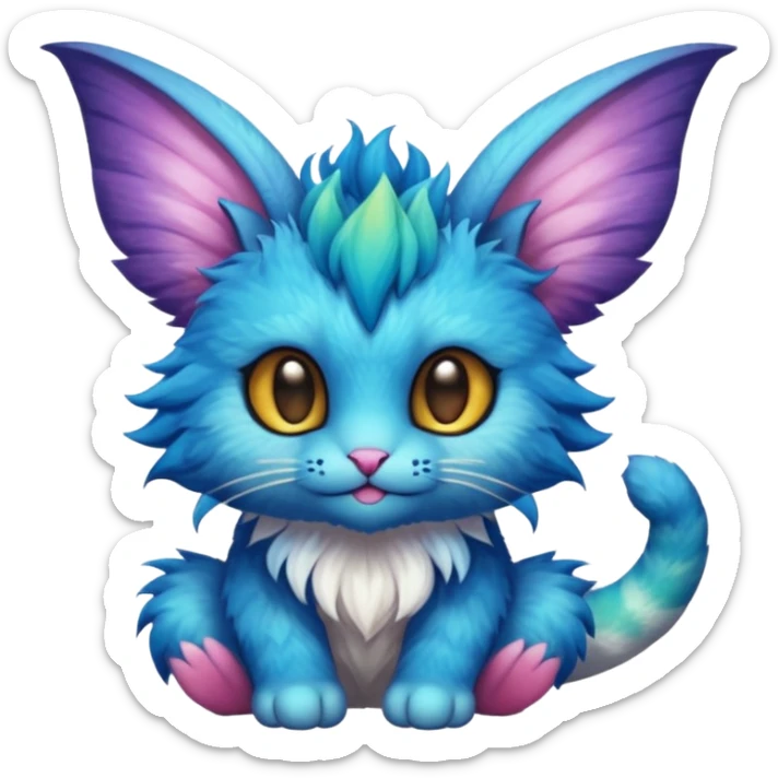 P moe meow meow cute fuzzy realistic Randomly-faerie-drake-colored exotic Fakémon-creature sticker