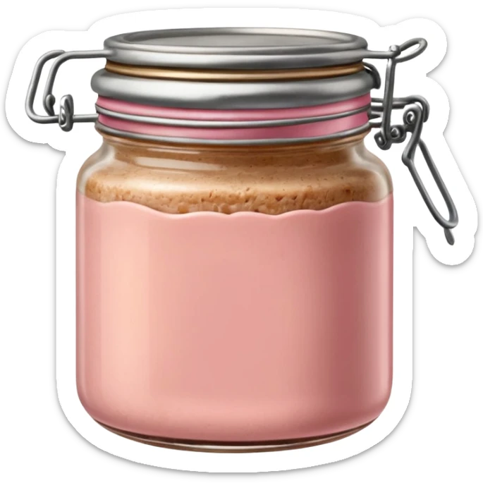 small glass jar of coarse beige-pink pâté with metal lid, visible texture, no label or extras, soft lighting, subtle shadows, transparent background, emoji scale sticker