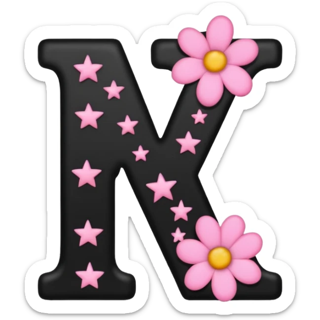 The letter V in black font with a pink heart stars and flowers sticker