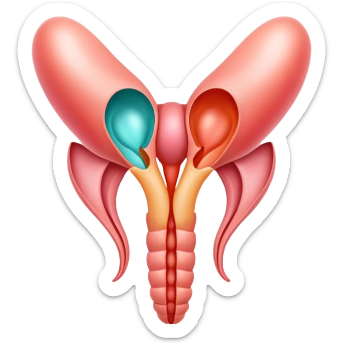 A symbolic female reproductive system with ovaries and uterus, abstract medical illustration sticker